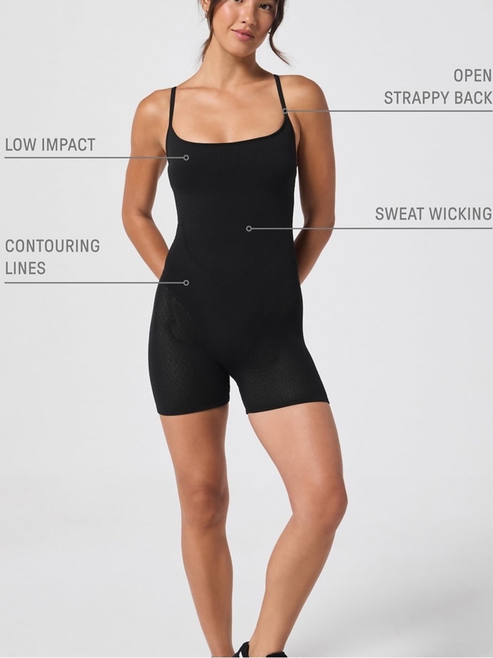 Fabletics 360 Black Seamless Onesie Romper Adjustable Strap Bodysuit - Picture 4 of 10